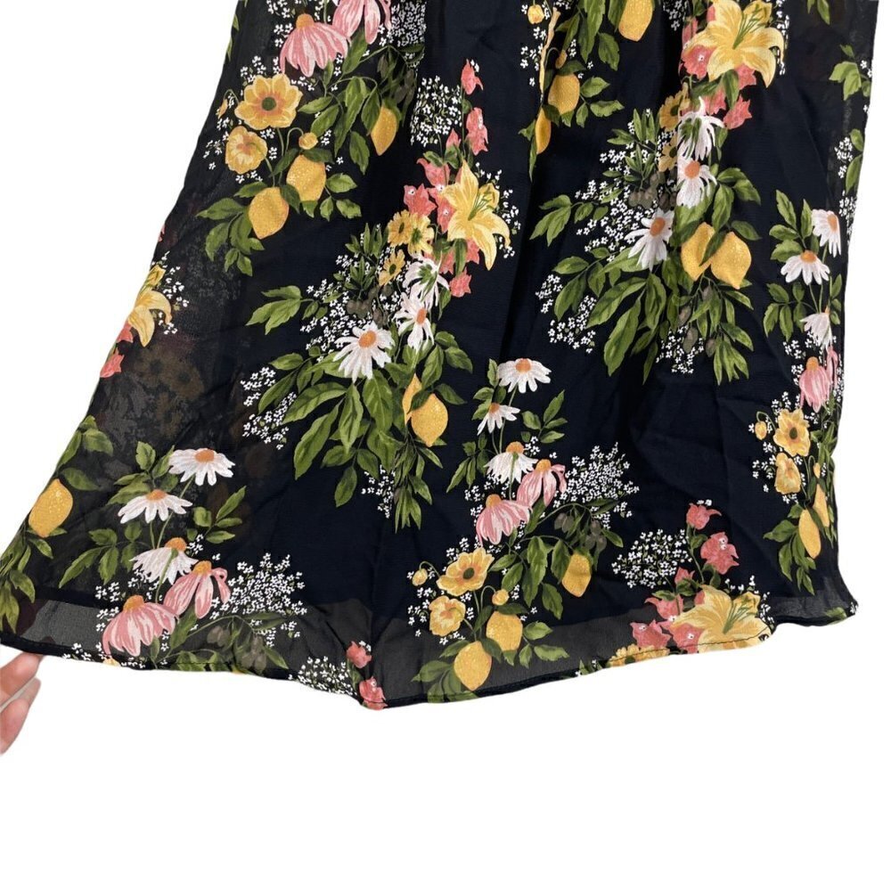 Reformation Rosehip Floral Print Spaghetti Strap Sicilia Midi Dress Black - Picture 5 of 7